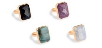 Stargaze (Black Onxy) $145, Wine Bar (Pink Sapphire) $145, Into The Woods (Emerald) (sold out) & Daydream (Rainbow Moonstone) $145 image via Ringly.com